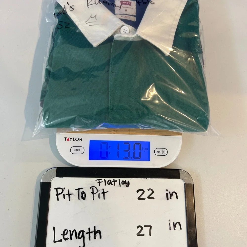 Levis Mens Relaxed Fit Rugby Shirt Green Navy Blue Long Sleeve‎ Polo M Preppy